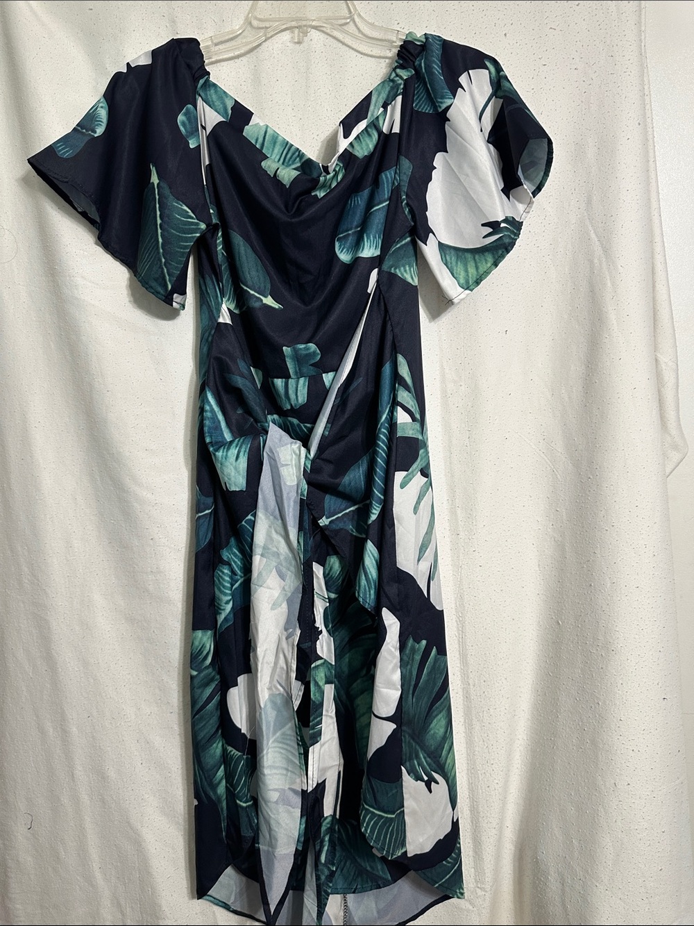 Women's Navy Tropical Leaf Midi Dress